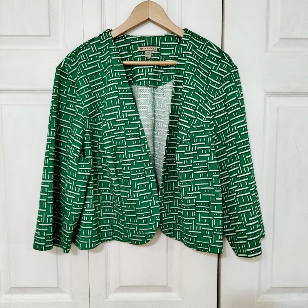 Maya Brooke Green and White Cropped Blazer Size 24W